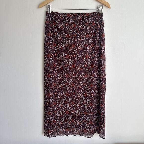 Y2K Floral Mesh Midi Skirt Sz M Fairy Grunge Ditzy Floral Fairycore 90s Daisy - Picture 1 of 7